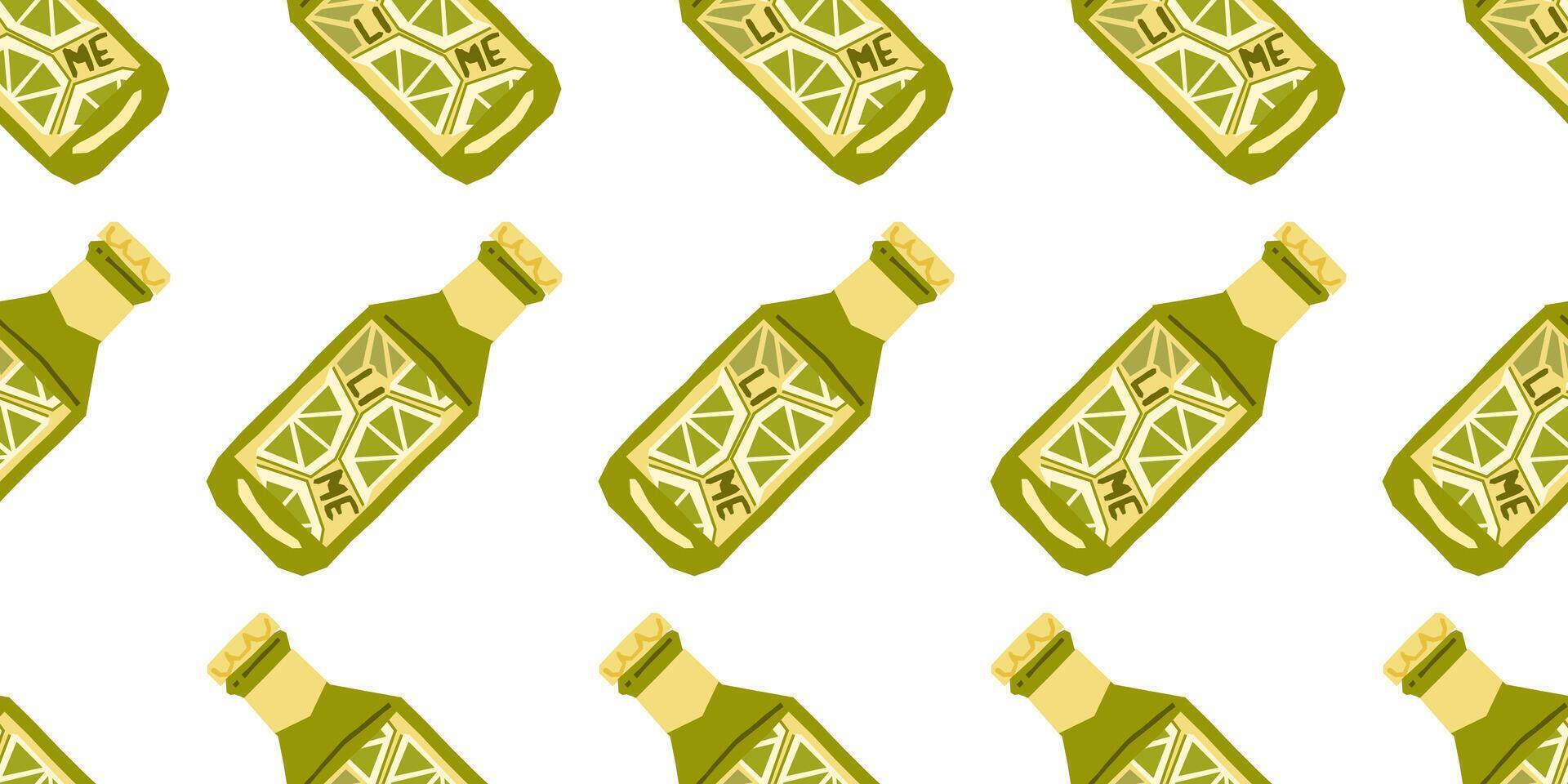 Seamless Lime Lemonade Bottle Pattern vector