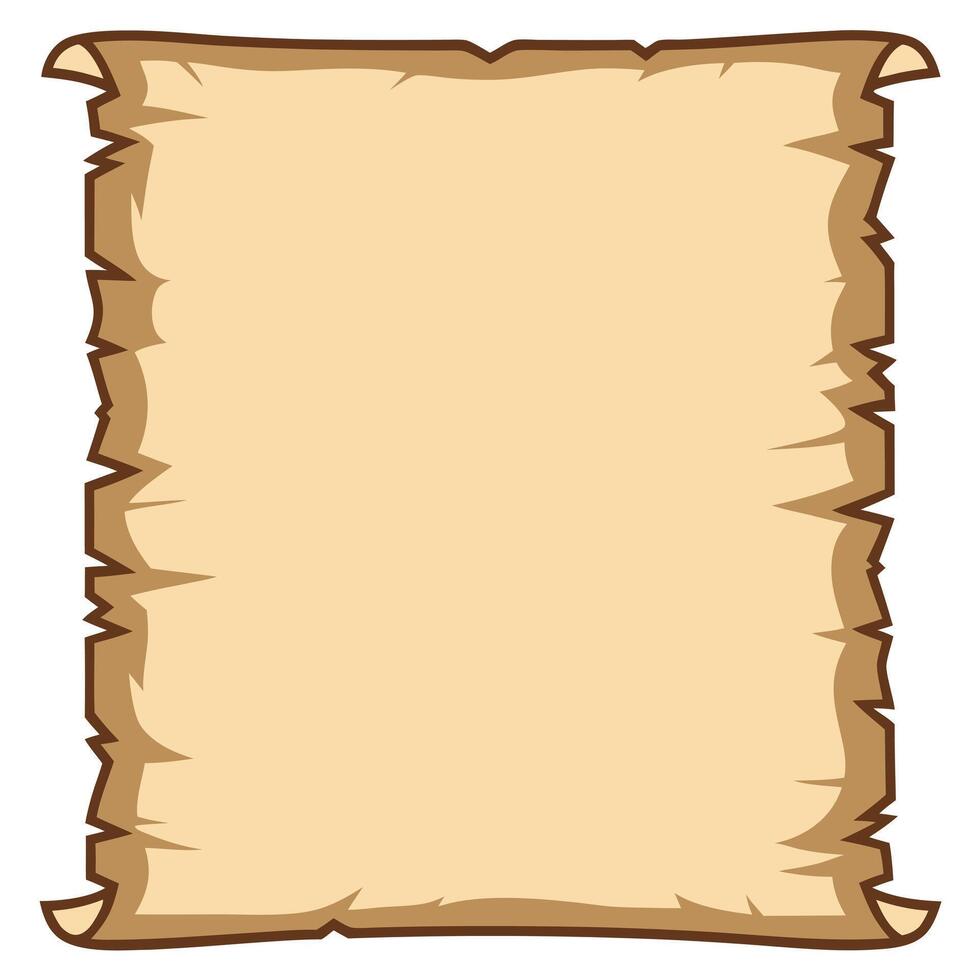 Cartoon style old parchment paper scroll with torn edges vector