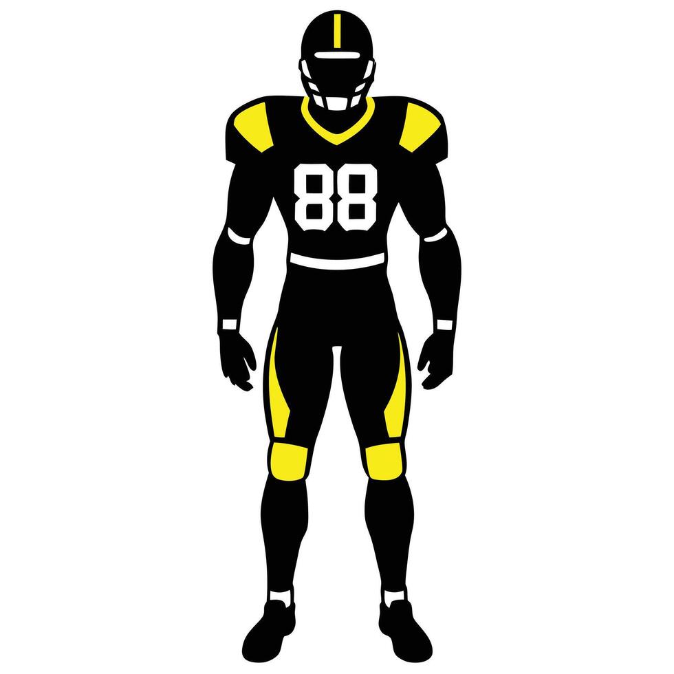 American football player black and yellow uniform number eighty eight illustration vector