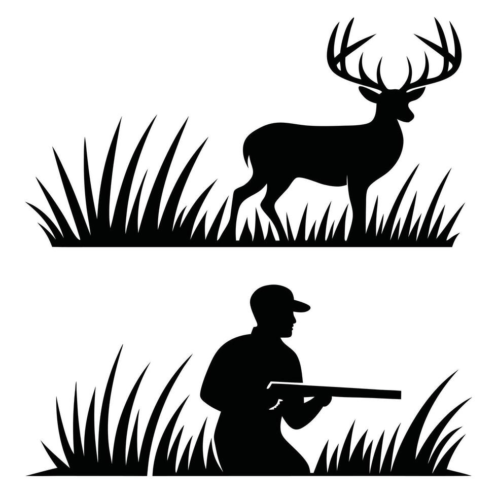 Silhouette hunter targeting a deer wildlife conservation concept design vector