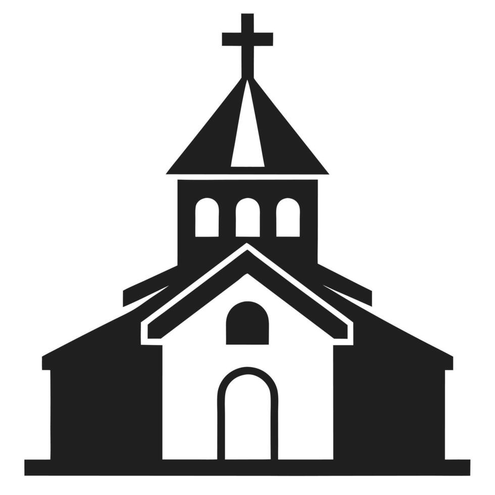 Simple black and white graphic of a church building vector