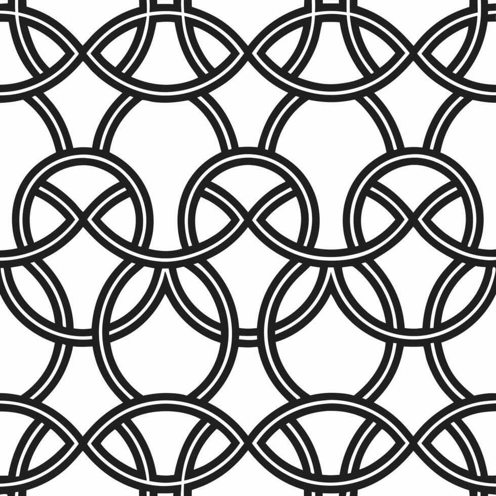Interlocking circles seamless pattern black and white geometric design vector