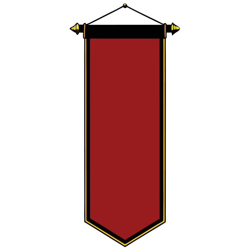 Red medieval hanging banner with black and gold trim vector