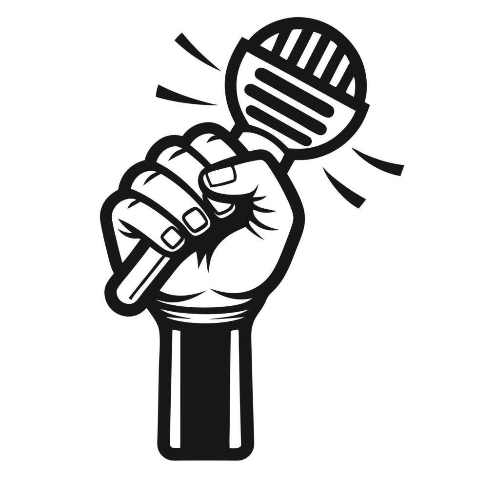 Fist holding microphone illustration symbolizes protest or voice vector