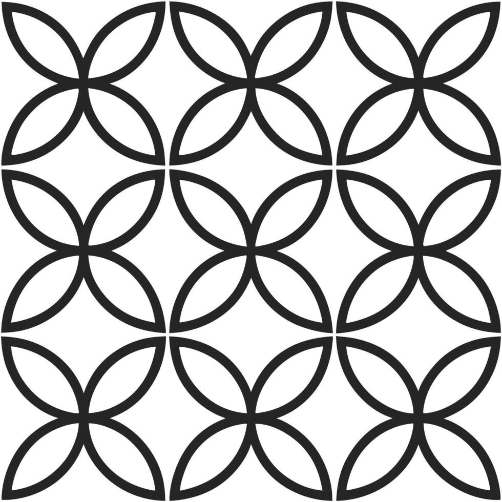 Seamless geometric pattern of curved shapes in black and white vector