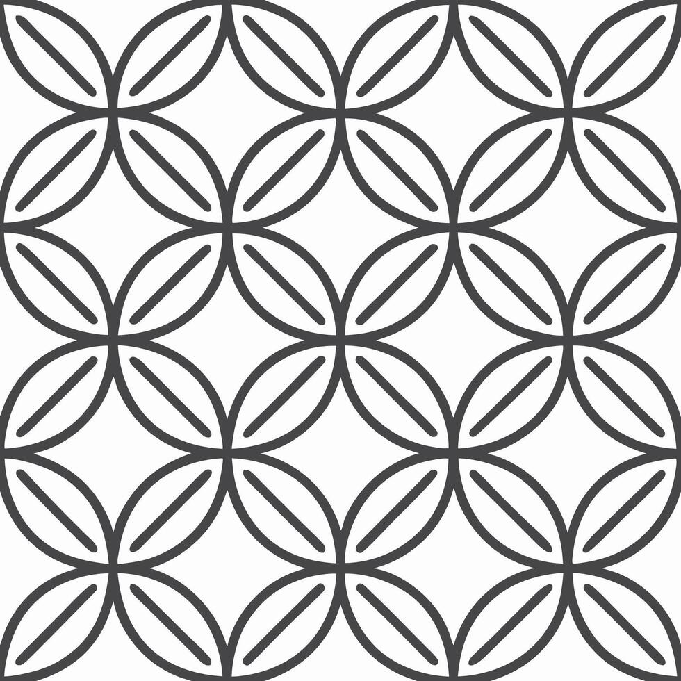 Seamless geometric pattern of intersecting circles with diagonal lines abstract vector