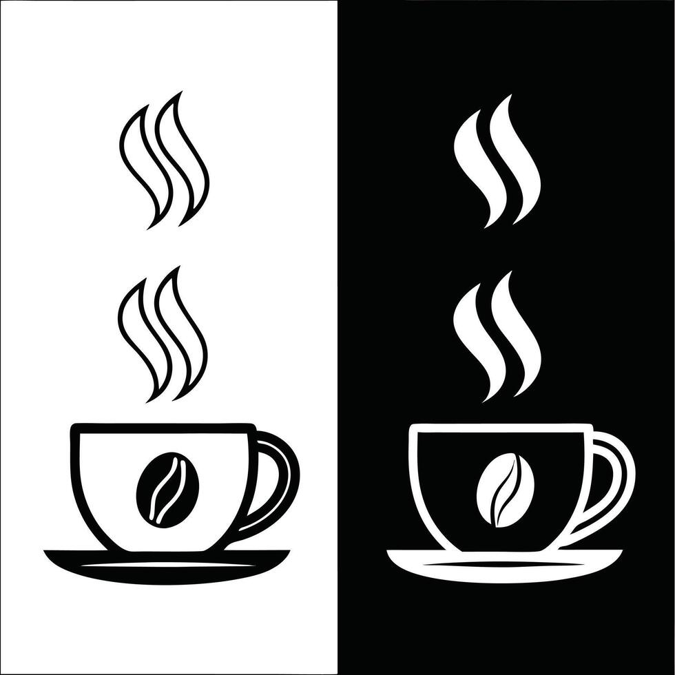 Black and white coffee cup illustration with coffee bean graphic vector