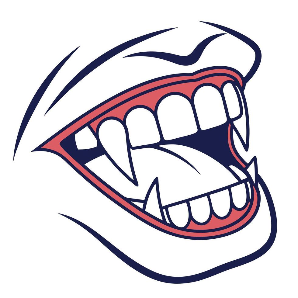 Vampire fangs open mouth illustration dark blue and red design for halloween vector