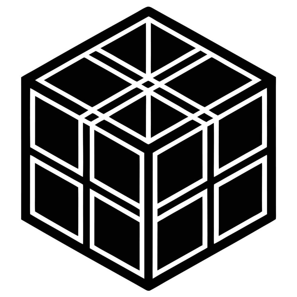 Geometric cube structure black and white illustration minimalist graphic design element vector