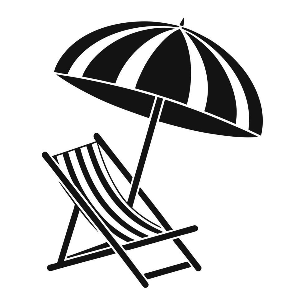 Summer holiday beach chair and umbrella black and white illustration vector