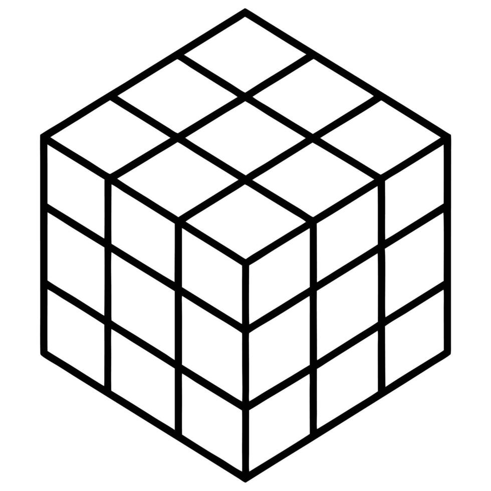 Isometric cube grid structure black and white line art geometric illustration vector