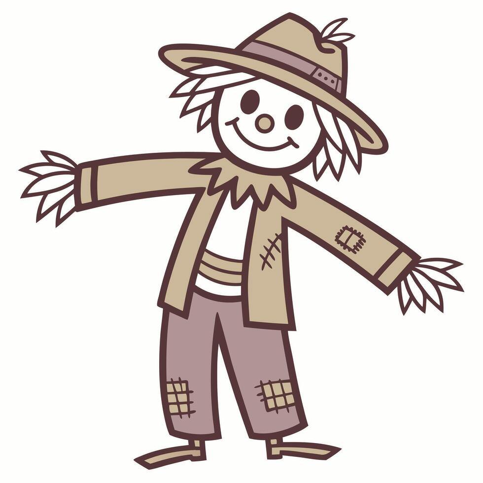 Cartoon style scarecrow with hat and smiling face illustration design vector