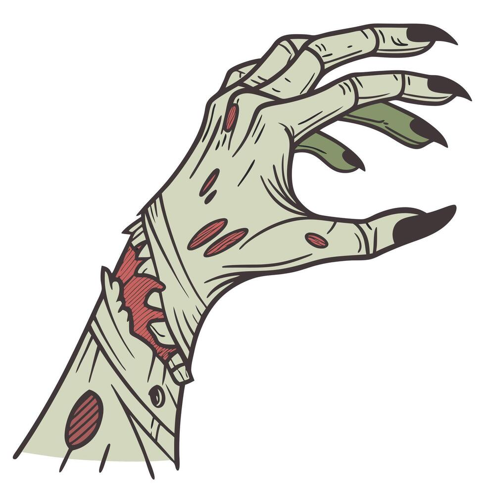Cartoon style zombie hand illustration for halloween holiday graphic design element vector