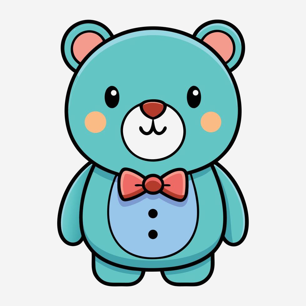 Cute cartoon teddy bear illustration with bow tie for kids design elements vector