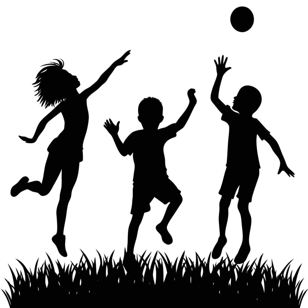Children playing ball silhouette in park grass vector