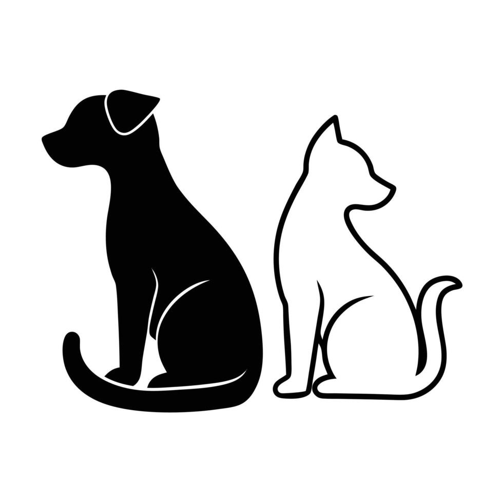 Minimalist silhouette illustration of a dog and cat sitting side by side vector