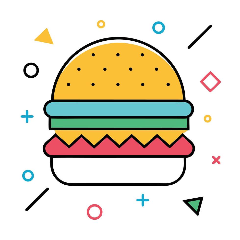 Modern design hamburger illustration with geometric shape accents food icon vector