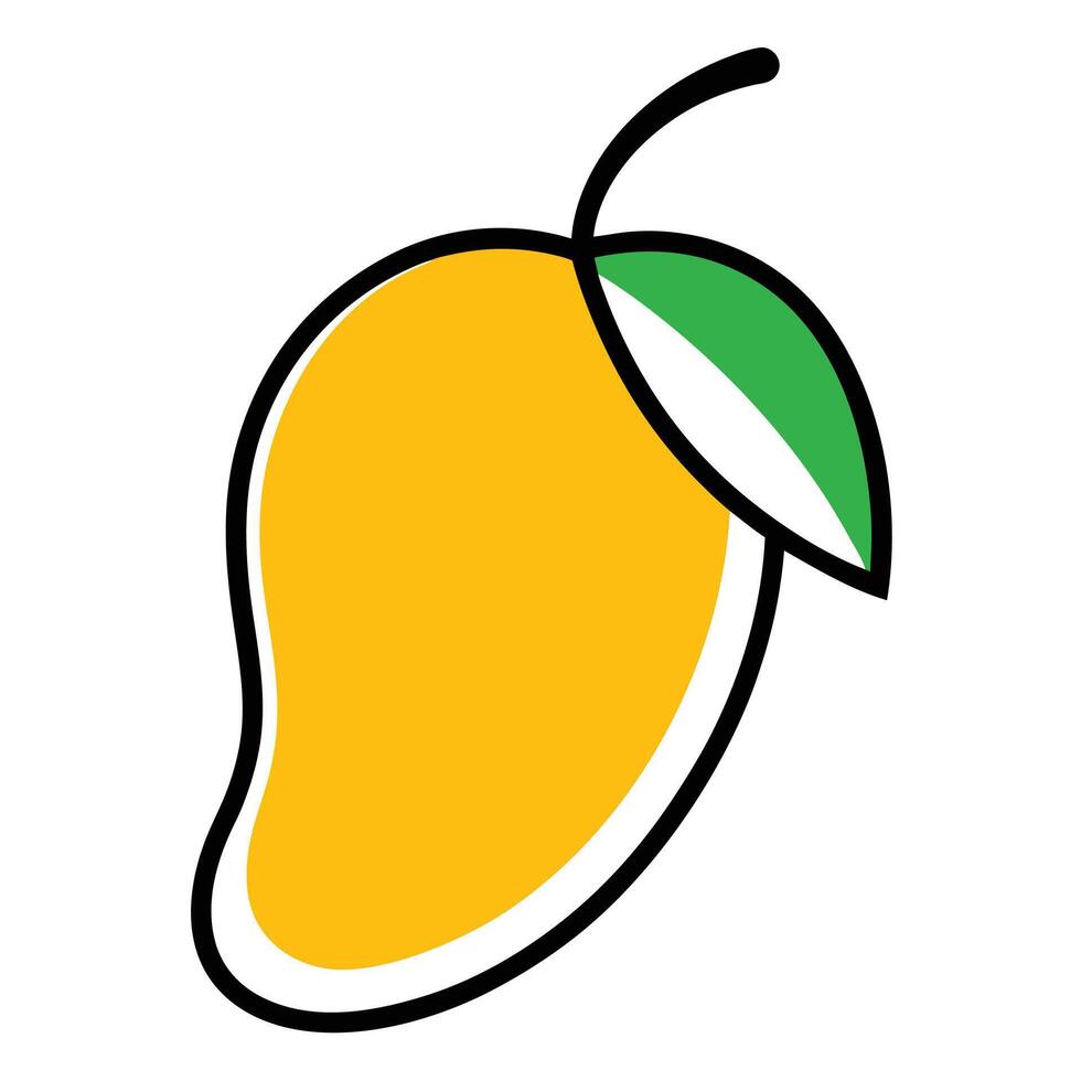 Stylized yellow mango with green leaf isolated on white background graphic illustration vector