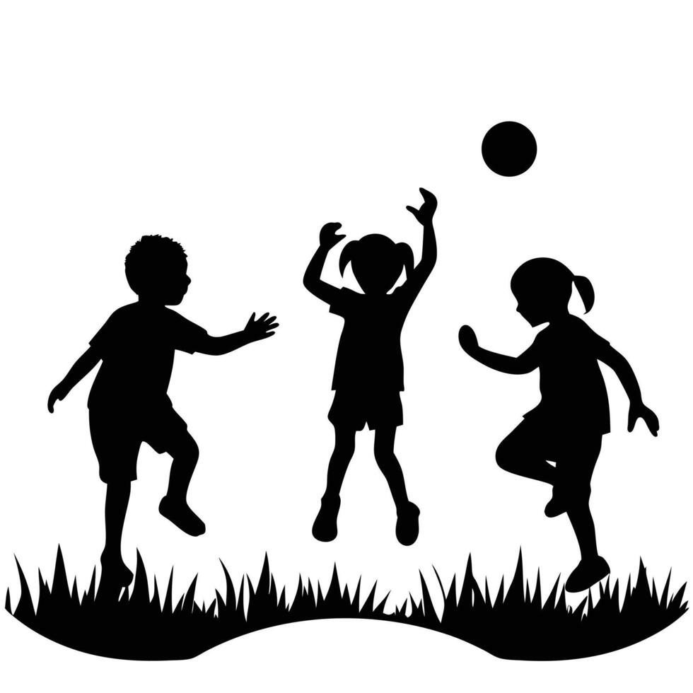 Silhouette illustration of children playing ball game outdoors in summer vector