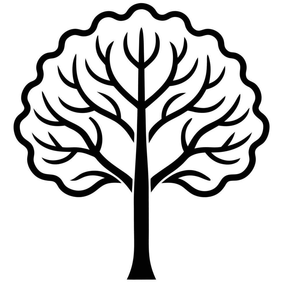Stylized black and white tree illustration with wavy crown for ecological designs vector