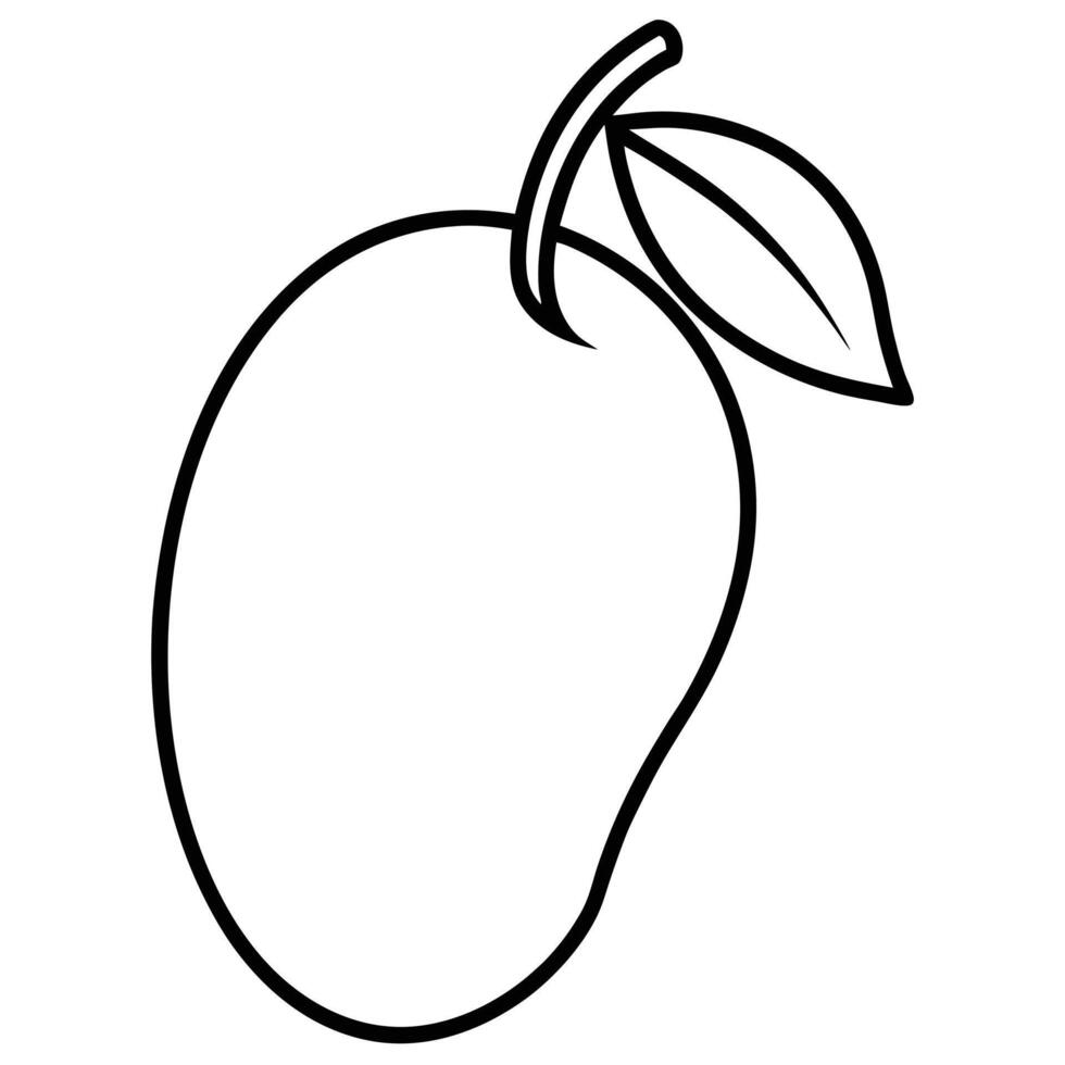 Simple mango outline illustration fresh tropical fruit black and white design vector