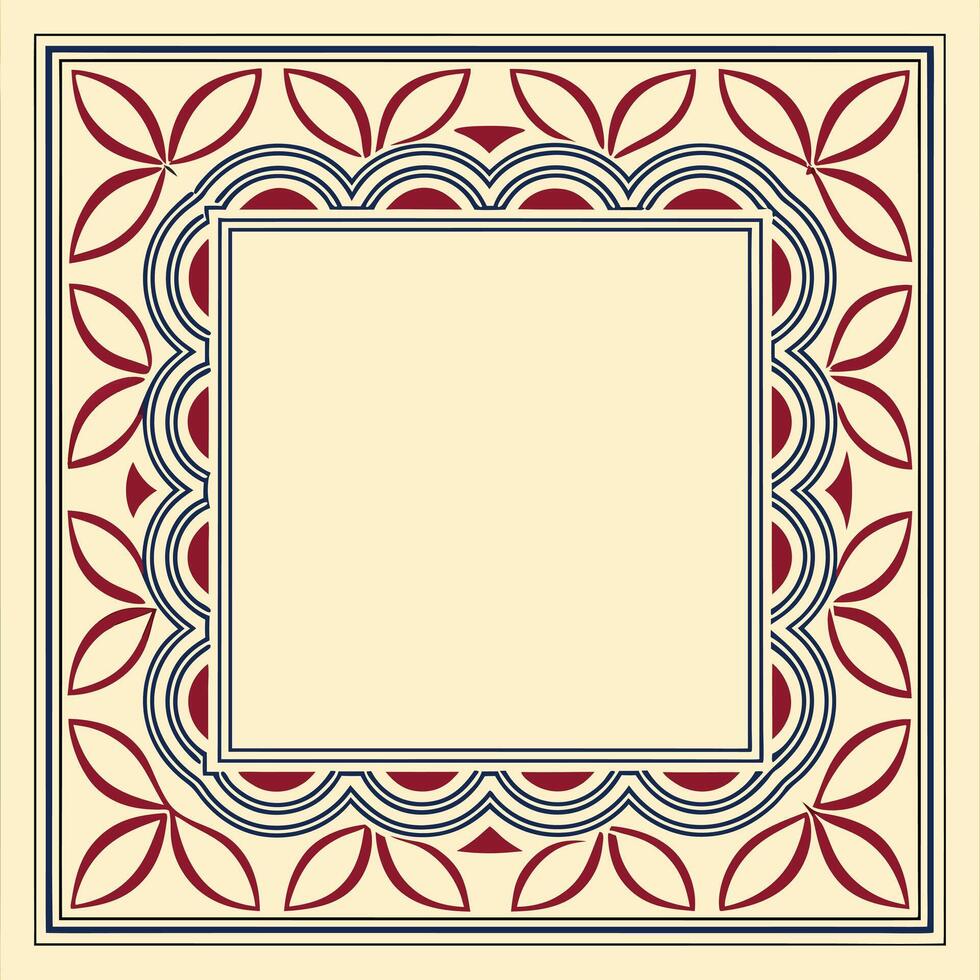Ornate square frame with floral and geometric motifs cream and burgundy color palette vector