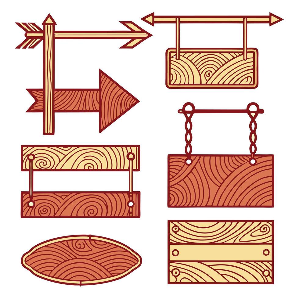 Hand drawn wood texture signboard collection arrow sign graphic design vector