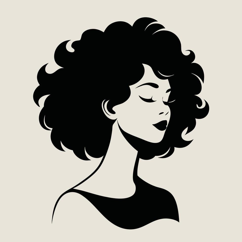 Elegant afro hairstyle silhouette of a woman with closed eyes in minimalist design vector