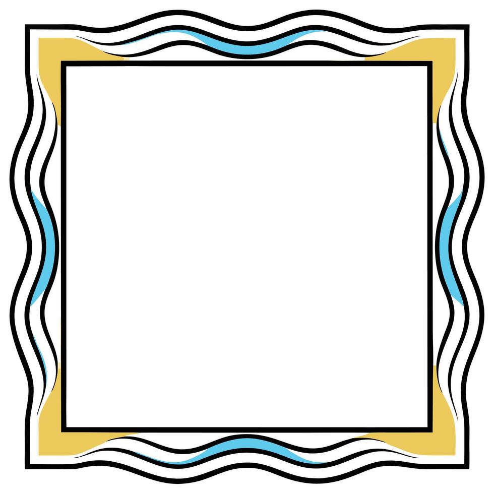 Modern square frame with wavy lines blue and gold accents illustration vector