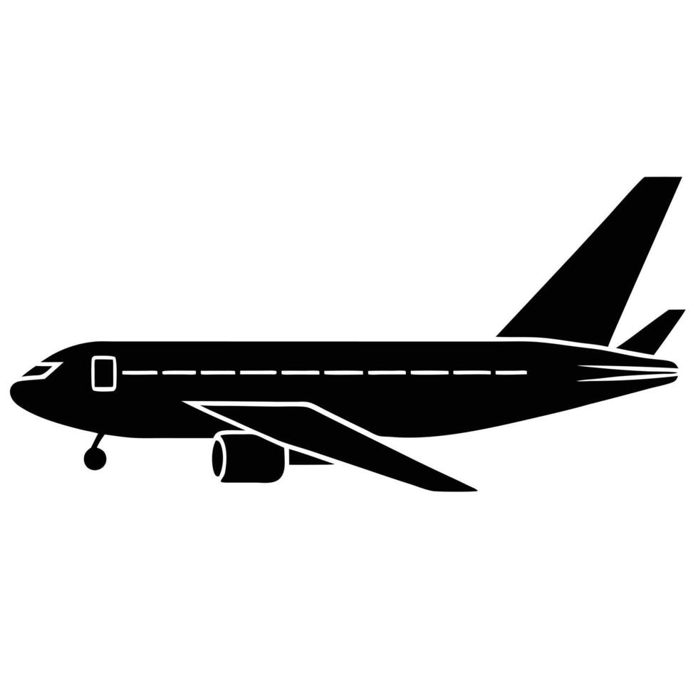 Airplane black silhouette passenger plane commercial aircraft aviation icon travel transportation flight design vector