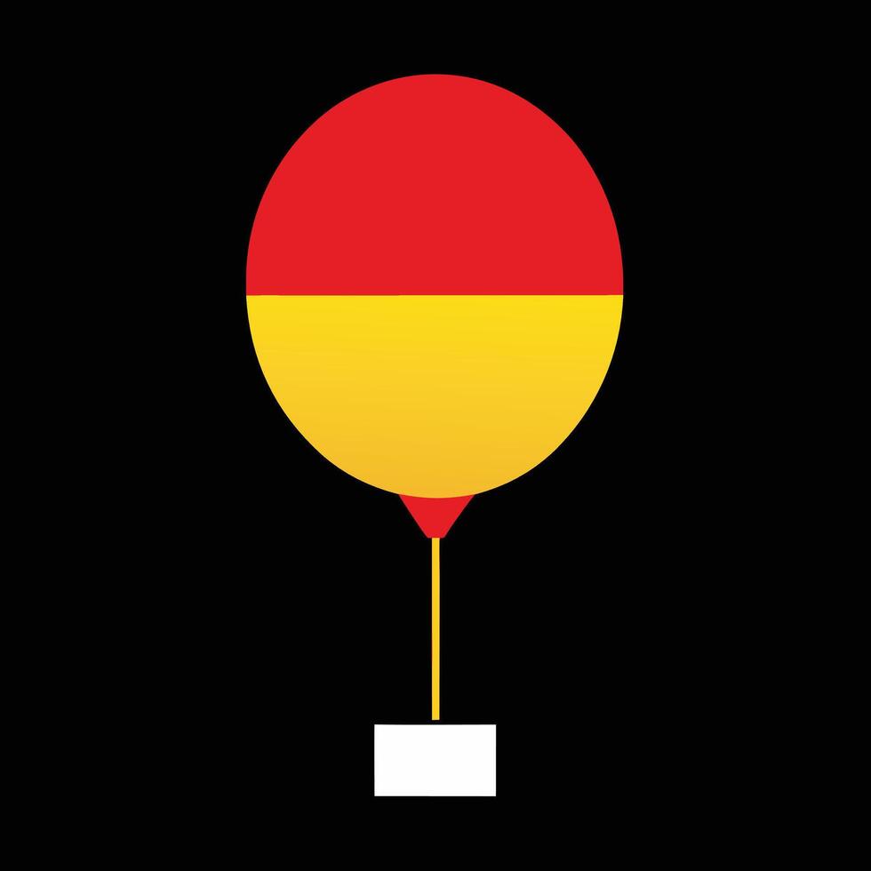 Simple red and yellow hot air balloon with basket icon on black background vector