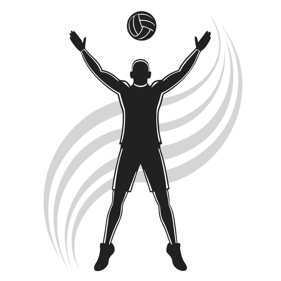 Volleyball player silhouette preparing to serve the ball in black and white style illustration vector