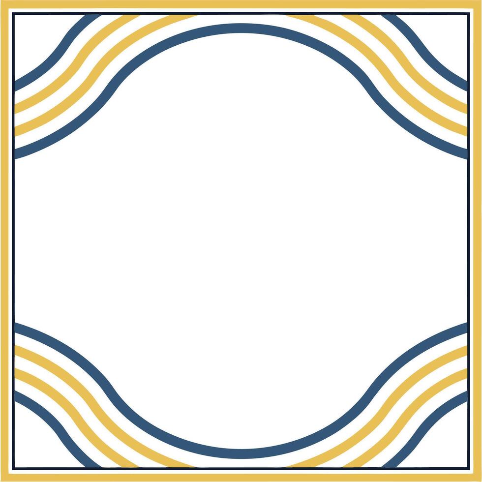 Modern square frame design with navy blue and gold wavy lines border vector