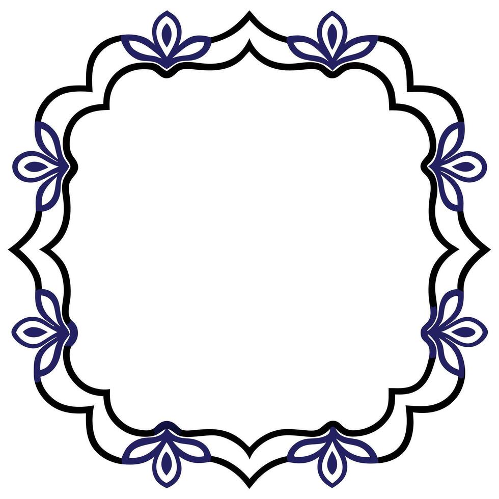 Elegant floral frame illustration with dark outline and navy blue accents on white vector