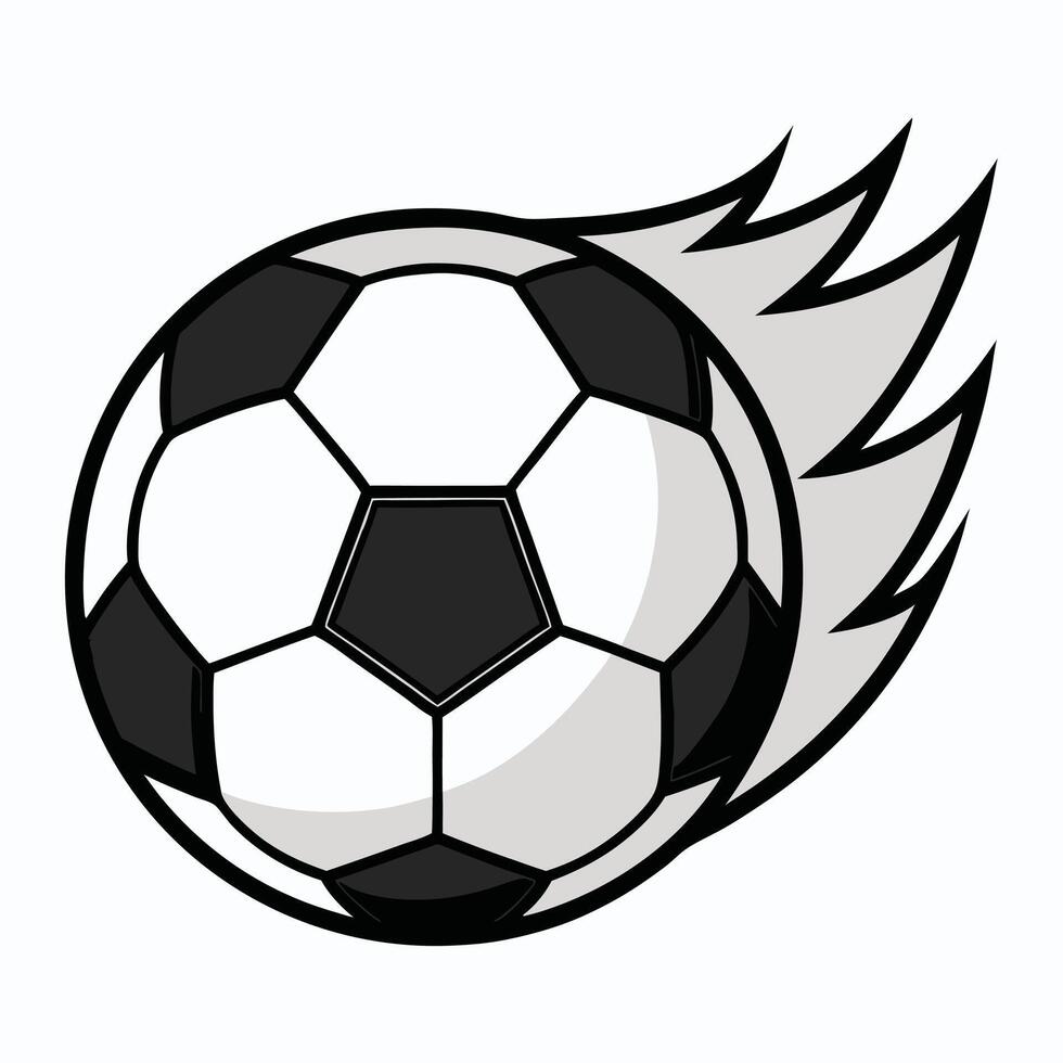 Flying soccer ball with flames speed icon in black white grey tones vector