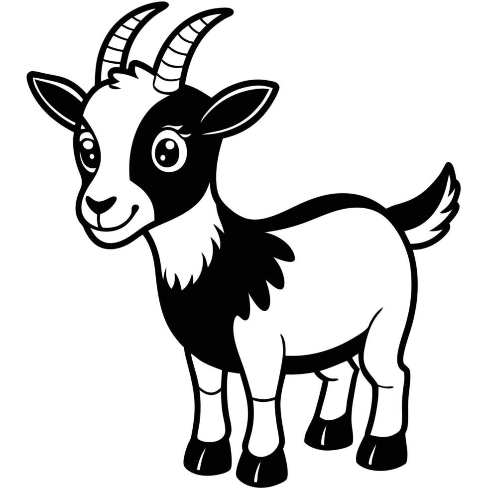 Cute goat cartoon illustration black and white farm animal art for kids education vector