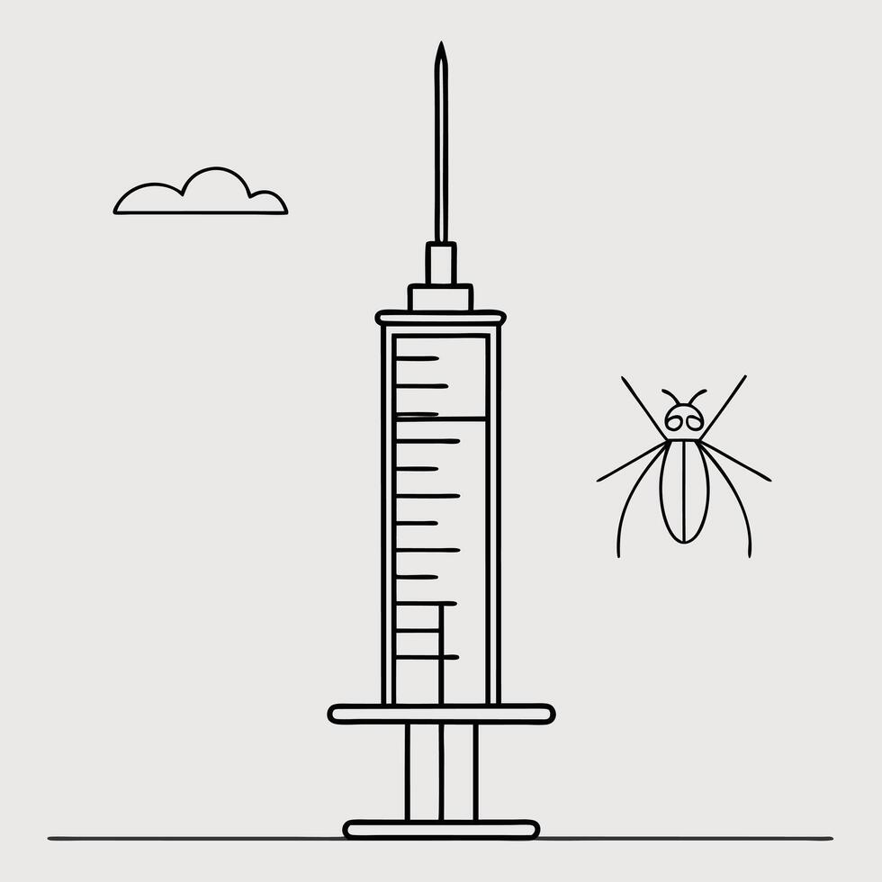 Mosquito borne illness prevention with vaccine injection outline design concept idea vector