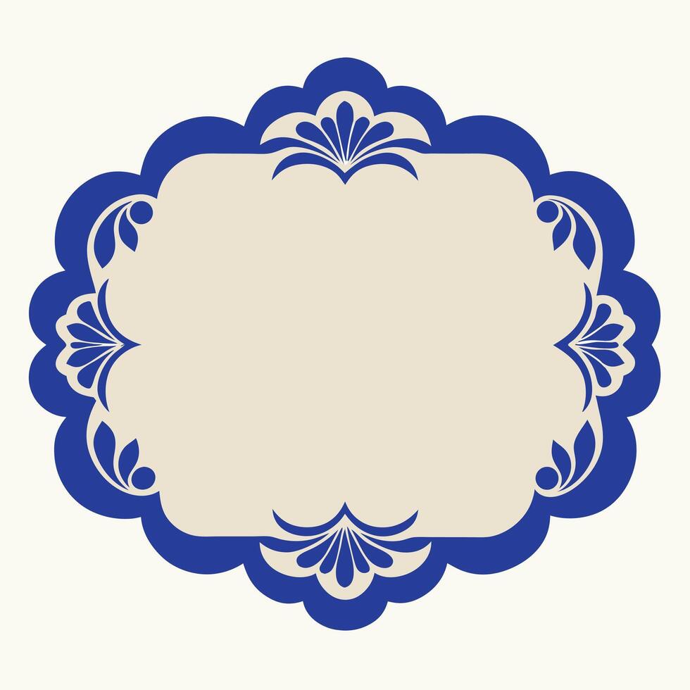 Ornate floral frame design with a delicate blue border and beige center vector