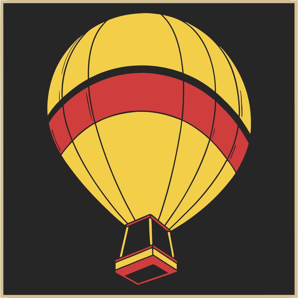 Retro style hot air balloon illustration with yellow and red against a dark background vector