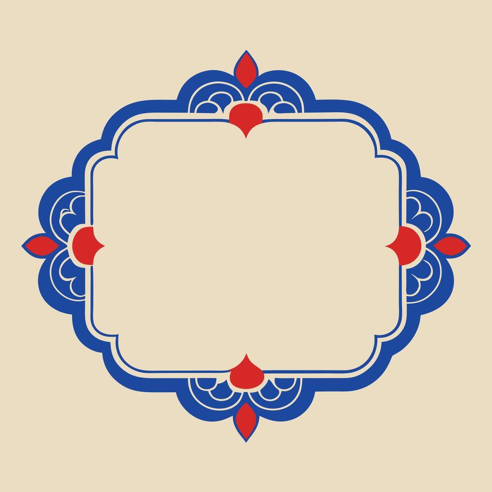 Decorative frame design with blue and red floral elements on a beige background vector