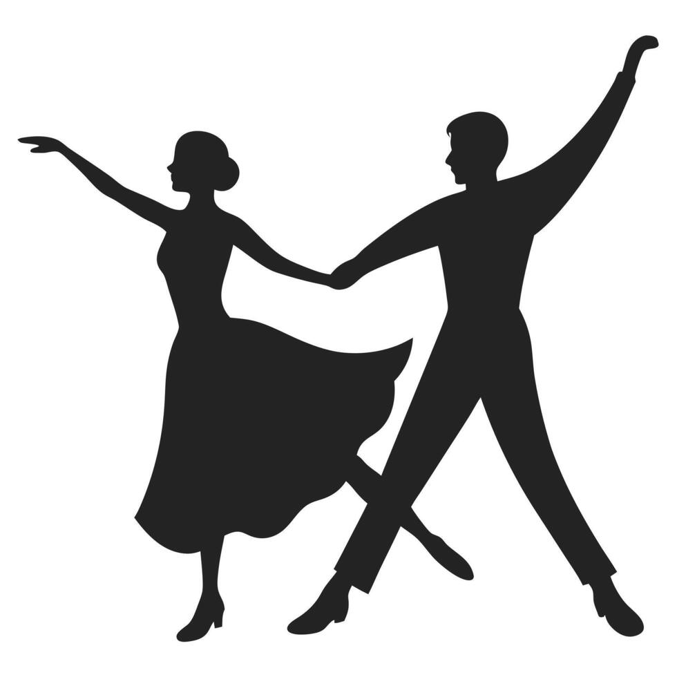 Elegant couple dancing silhouette isolated romantic ballroom dancers illustration design. vector