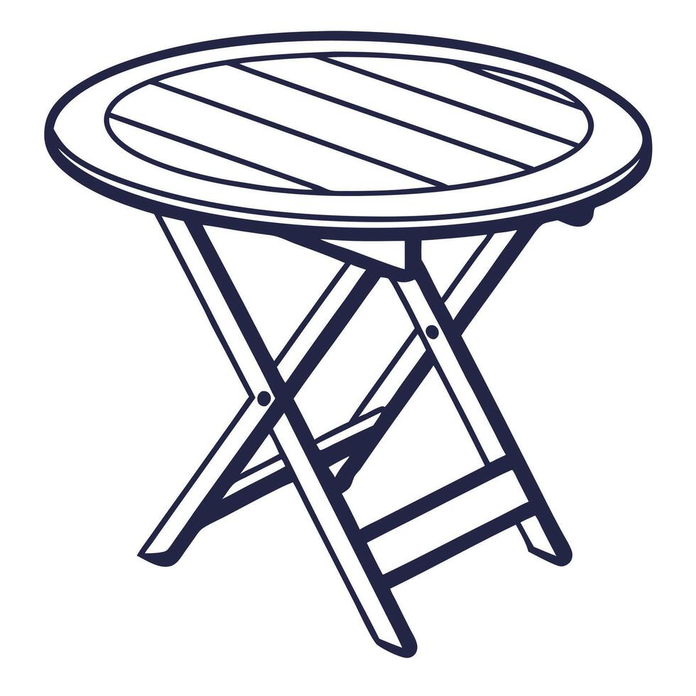 Minimalist line art illustration of a foldable round wooden table graphic vector