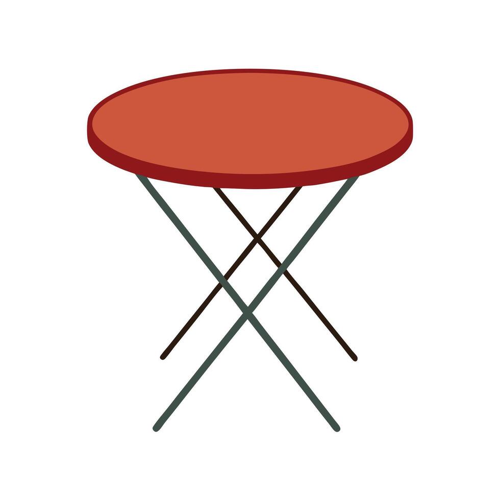 Isolated round folding table illustration with metal frame in red and green shade vector