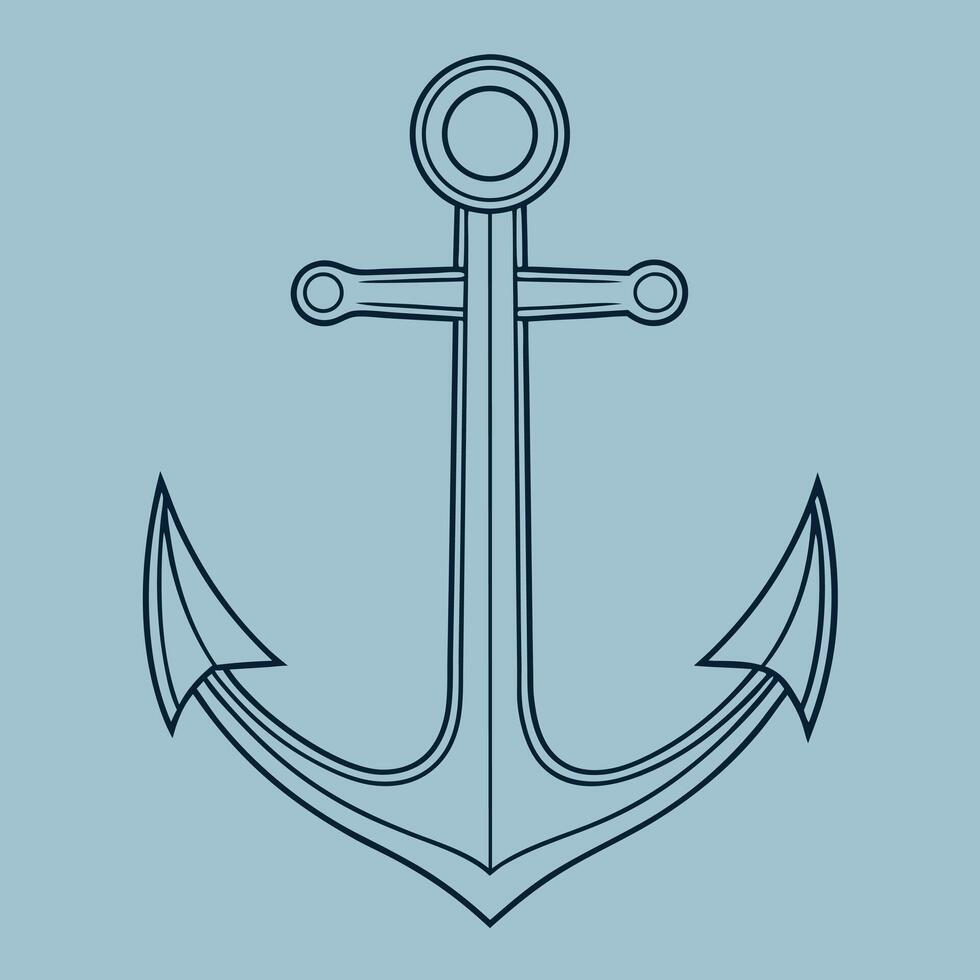 Minimalist anchor illustration in navy blue on a light blue background vector