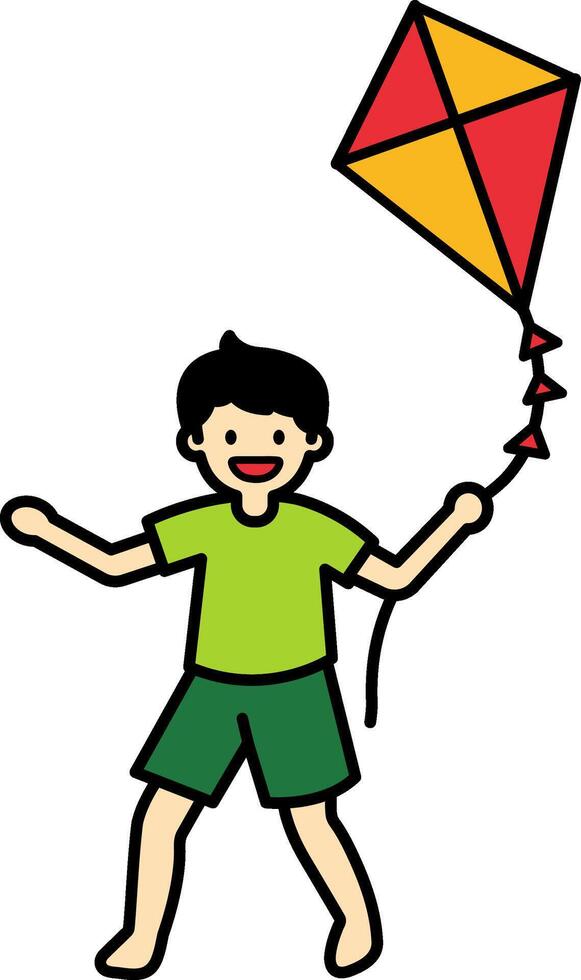 A boy is flying a kite vector