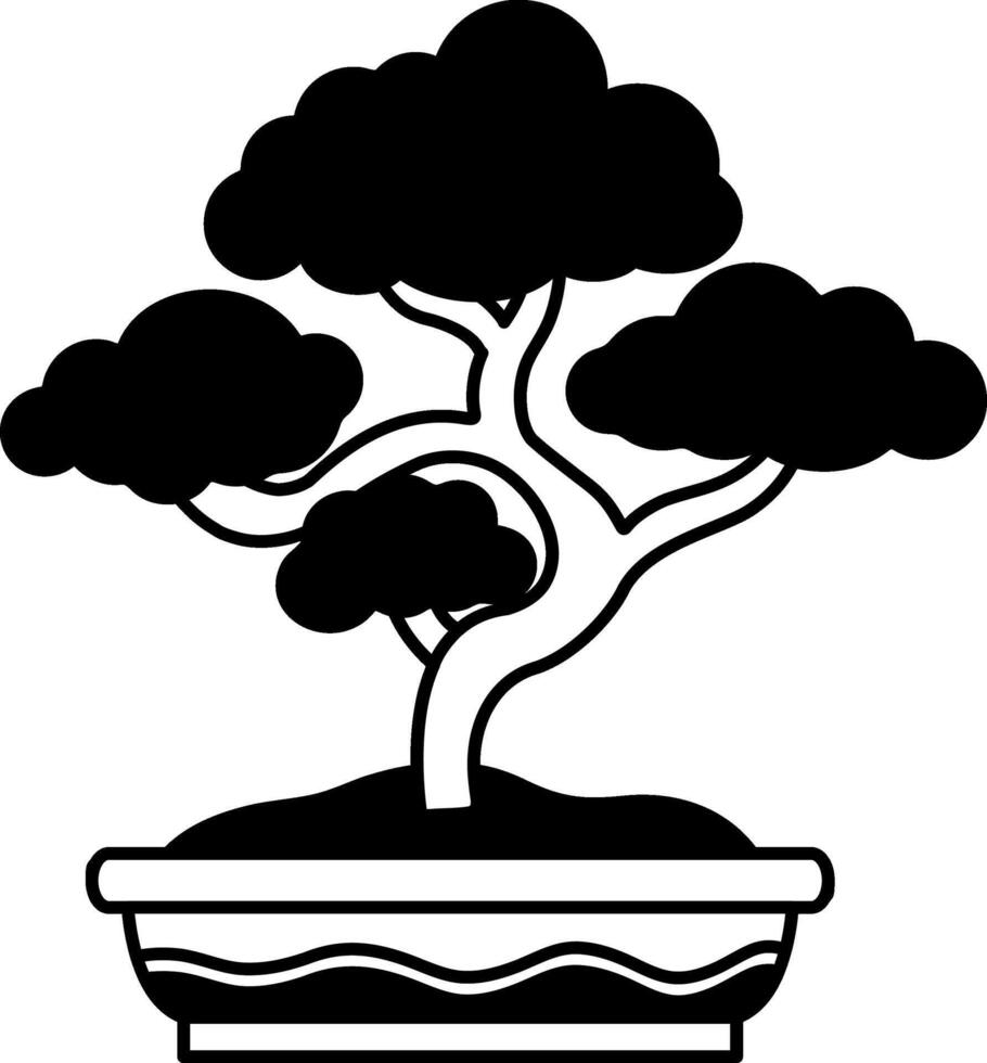 black and white illustration single icon of a bonsai vector