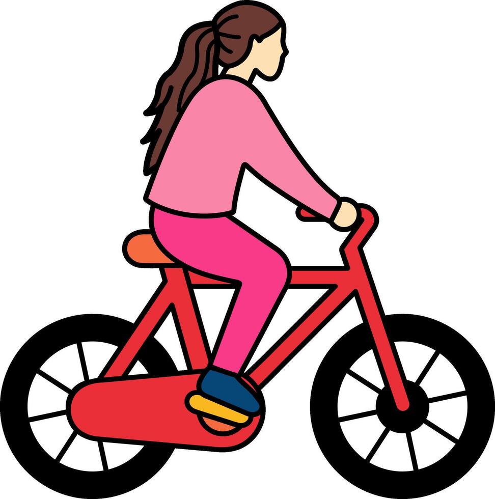 A girl riding a red bicycle vector