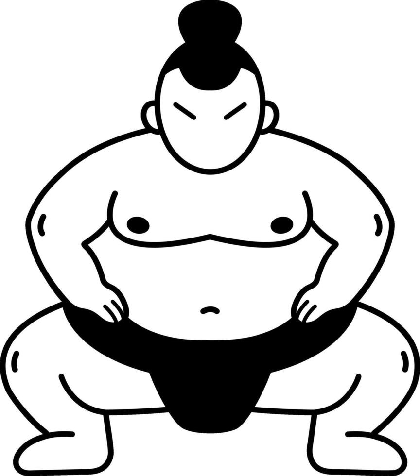 black and white illustration icon of a Sumo wrestler vector