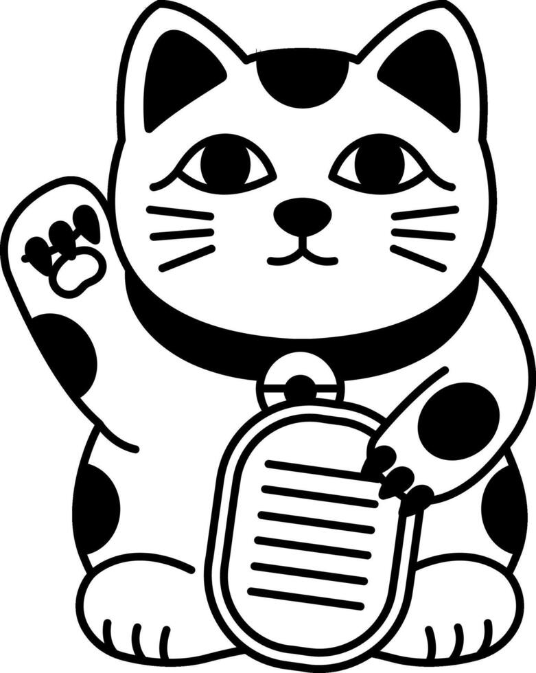 black and white single icon of a japanese lucky cat vector