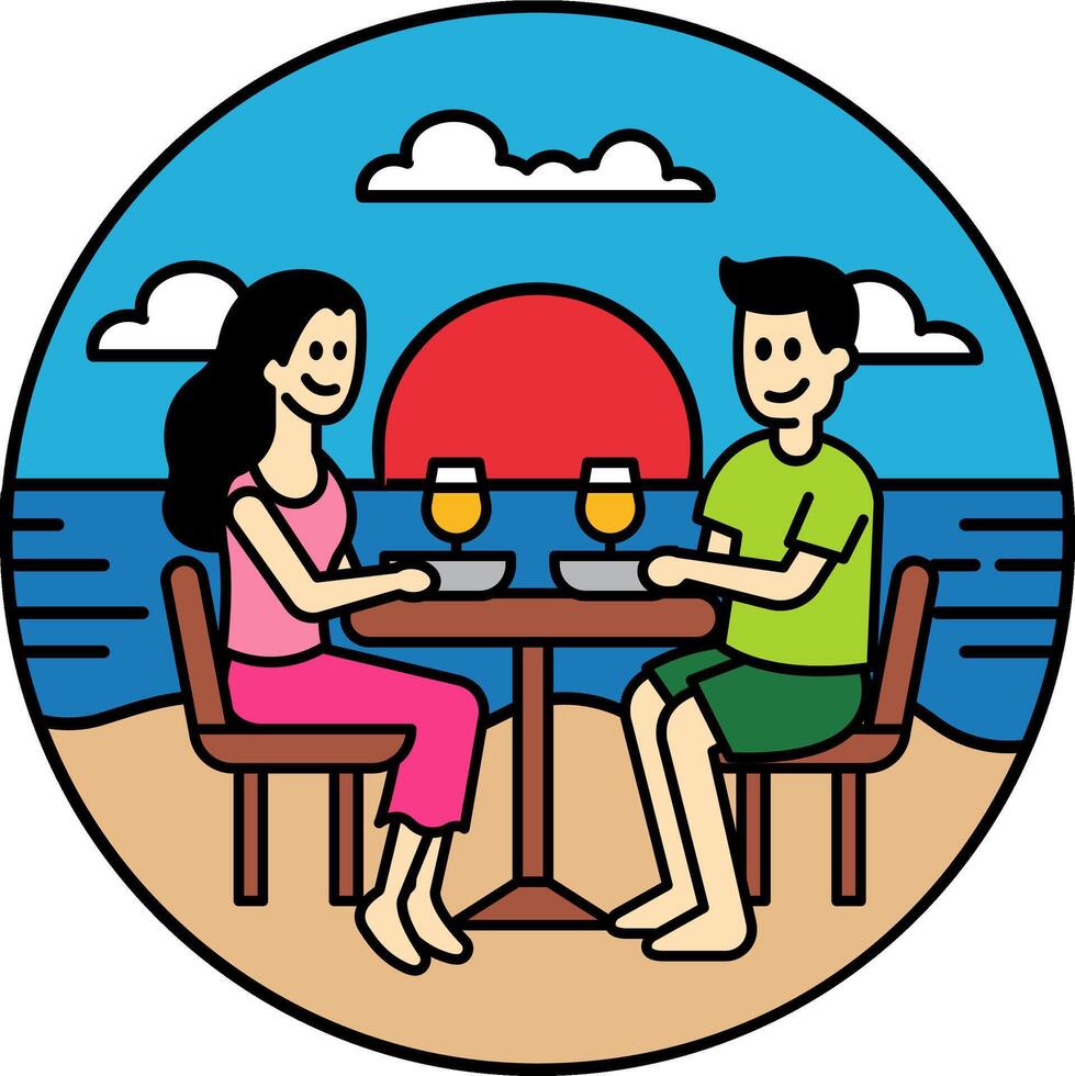 A couple having dinner by the sea vector